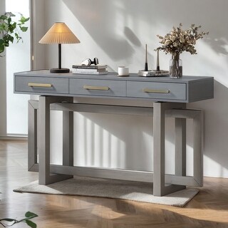 Antique Grey Elegant Console Table with 3 Drawers, Extra Long Entryway ...