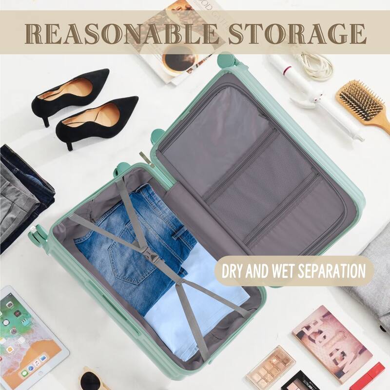 Carry on Hardshell 3 Piece ABS Luggage Set with Cup Holder & USB Port & Phone Holder