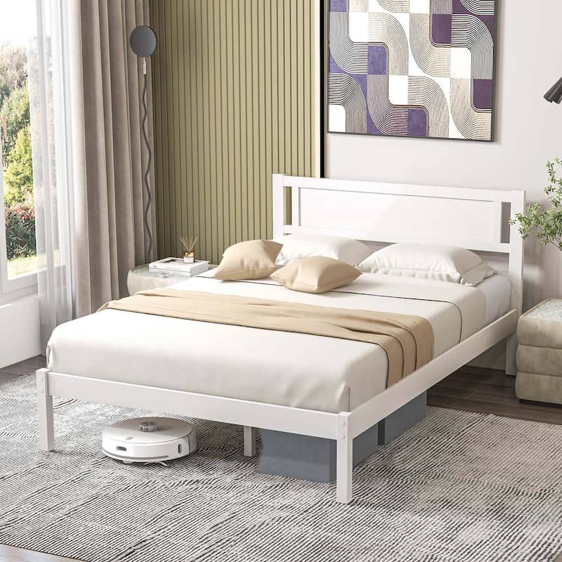 Costway Twin/Full/Queen Wooden Platform Bed with 12 Slats Headboard &