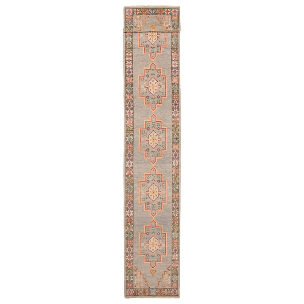 ECARPETGALLERY Hand-knotted Modern Oushak Grey Wool Rug - 2'7 x 19'9