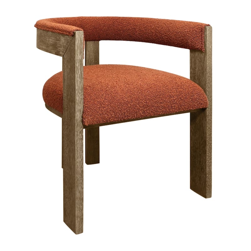 Upholstered Boucle Open Back Dining Arm Chair with Solid Wood Legs - Orange
