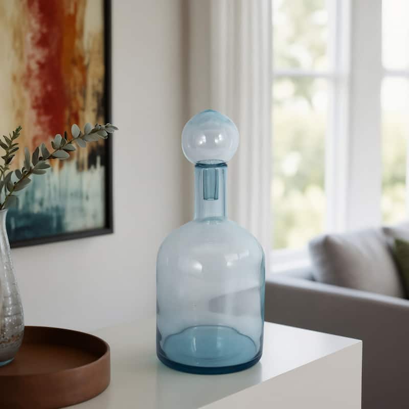 Sagebrook Home Glass Bottle With Stopper, Light Blue - 7" x 7" x 17"