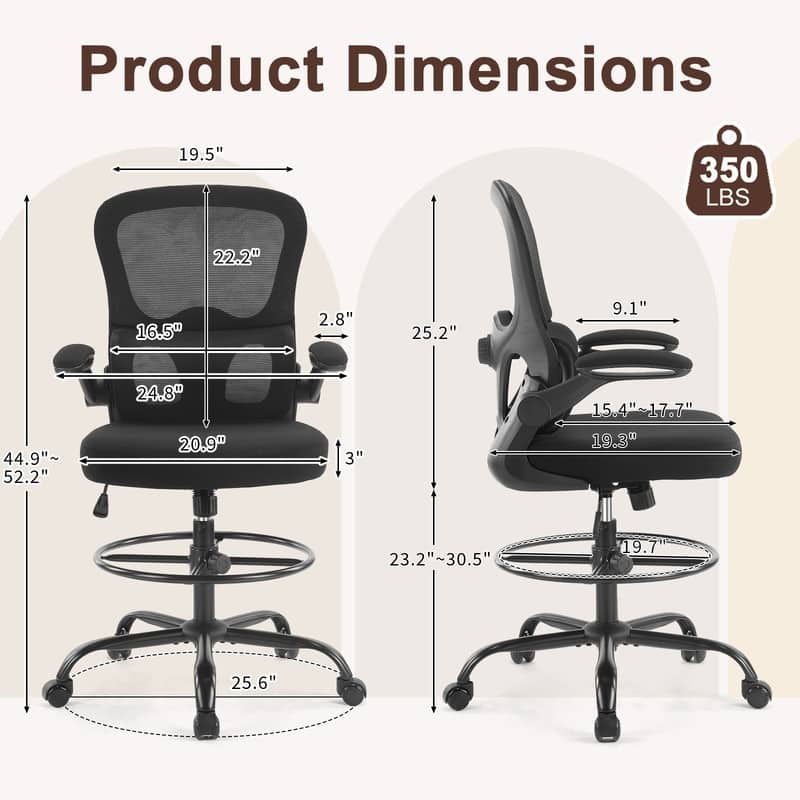 Breathable Mesh Tall Office Chair Drafting Chair With Adjustable Footrest Ring