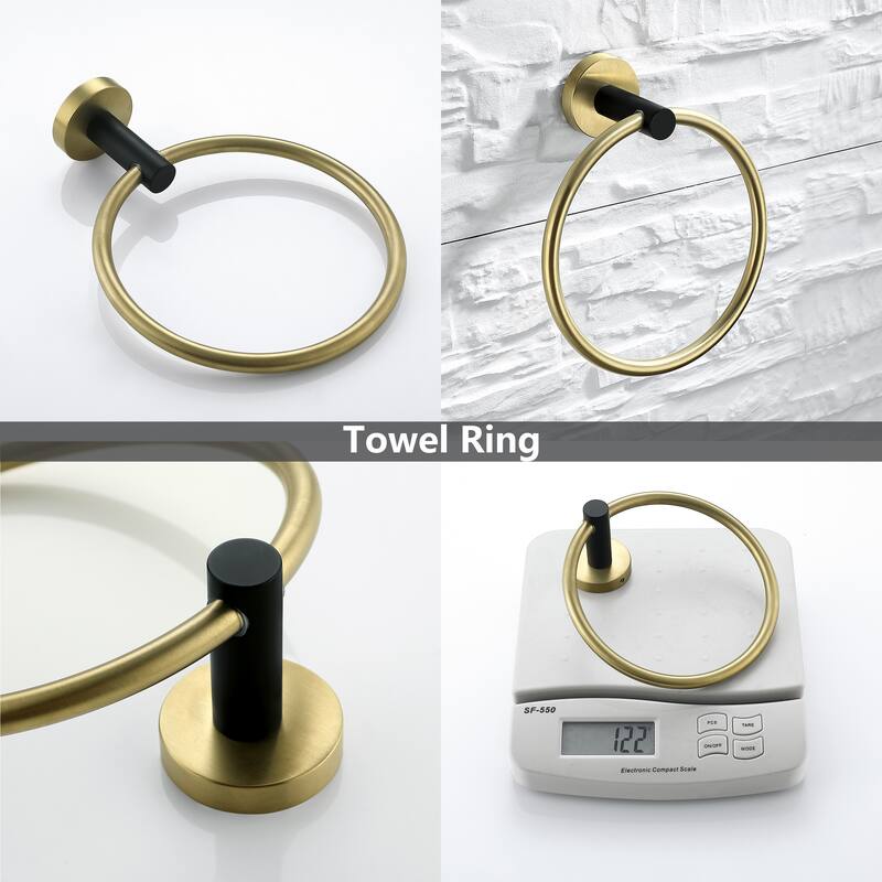 6-Piece Bath Hardware Set Towel Holder Set in Black and Gold