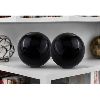 HomeRoots Set of Two 3" Black Aluminum Decorative Orb Tabletop Sculptures - 3' X '3' X '3