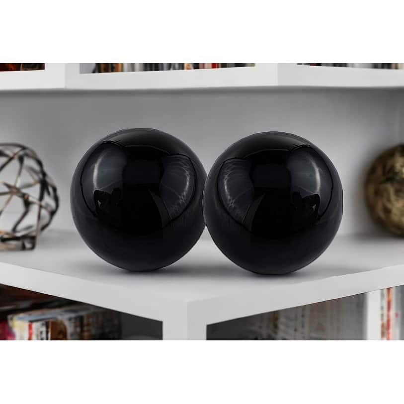 HomeRoots Set of Two 3" Black Aluminum Decorative Orb Tabletop Sculptures - 3' X '3' X '3