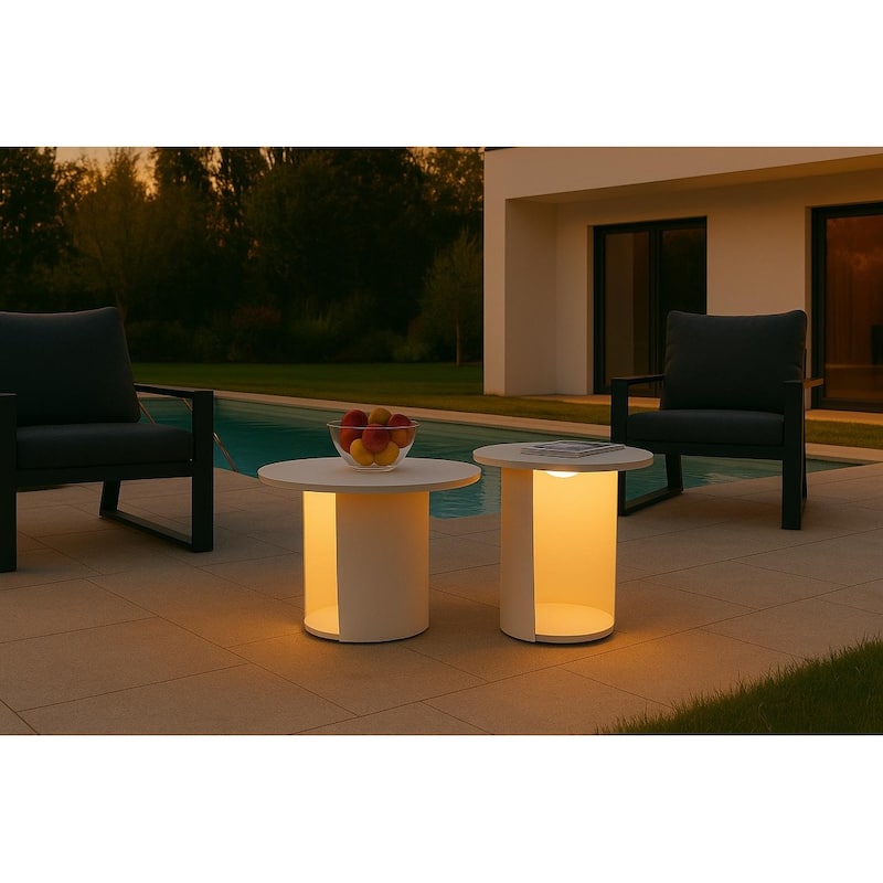 Renava Onza Outdoor White Medium End Table w/ Solar Light