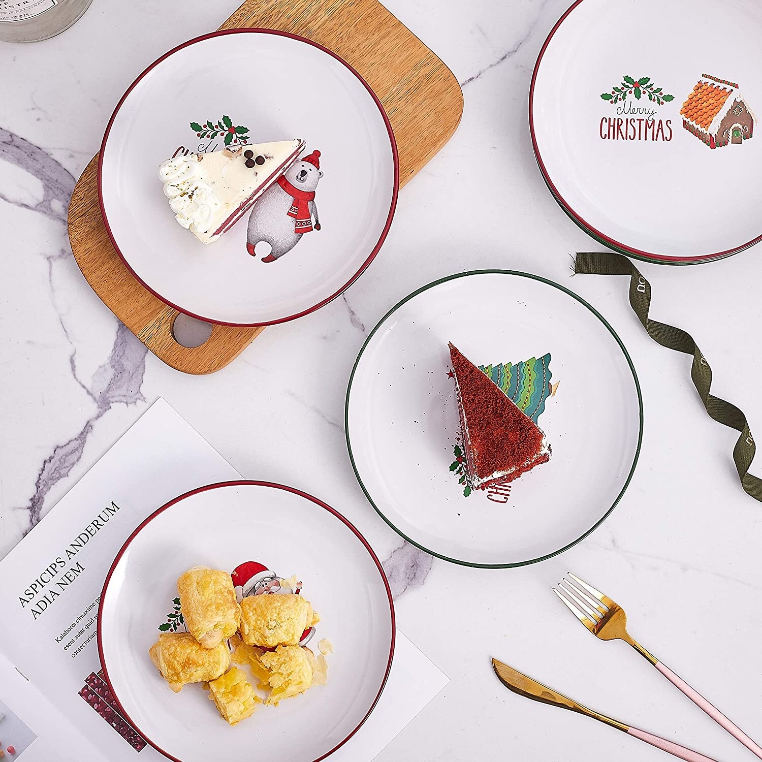 Shop Set Of 6 Christmas Theme 8 Holiday Inspired Ceramic Dinner Plates Gift Set Set Of 6 Christmas Theme Overstock 32264189