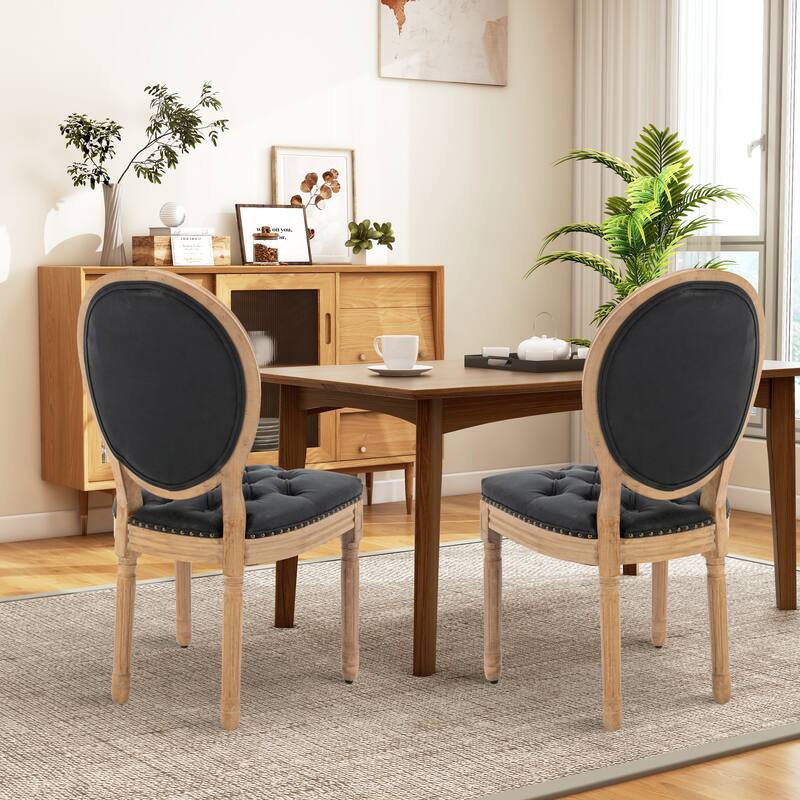 French Country Solid Wood Fabric Dining Chair Set of 2