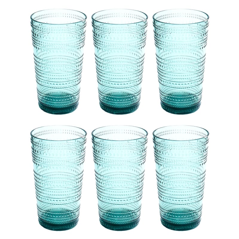 Abode Homewares Beaded Acrylic Drinking Glass - 16 oz - Set of 6 - Green