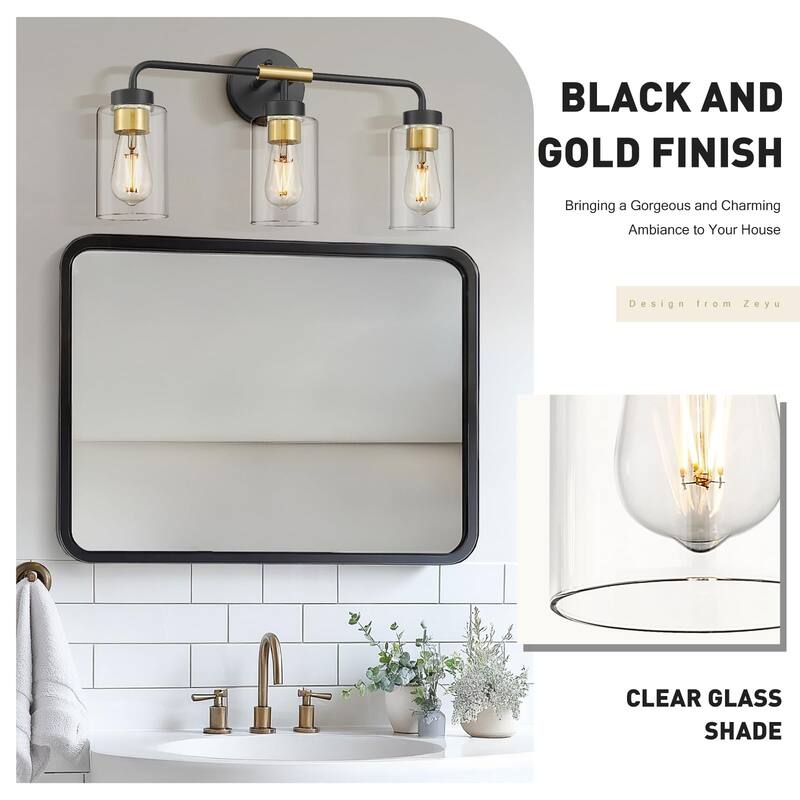 3/4-Light Bathroom Vanity Light, Wall Sconces, Black and Gold