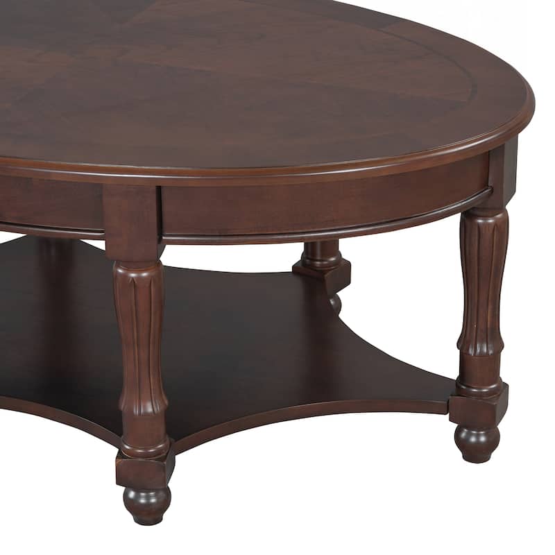 Vintage Oval Coffee Table with Drawer and Storage Shelf