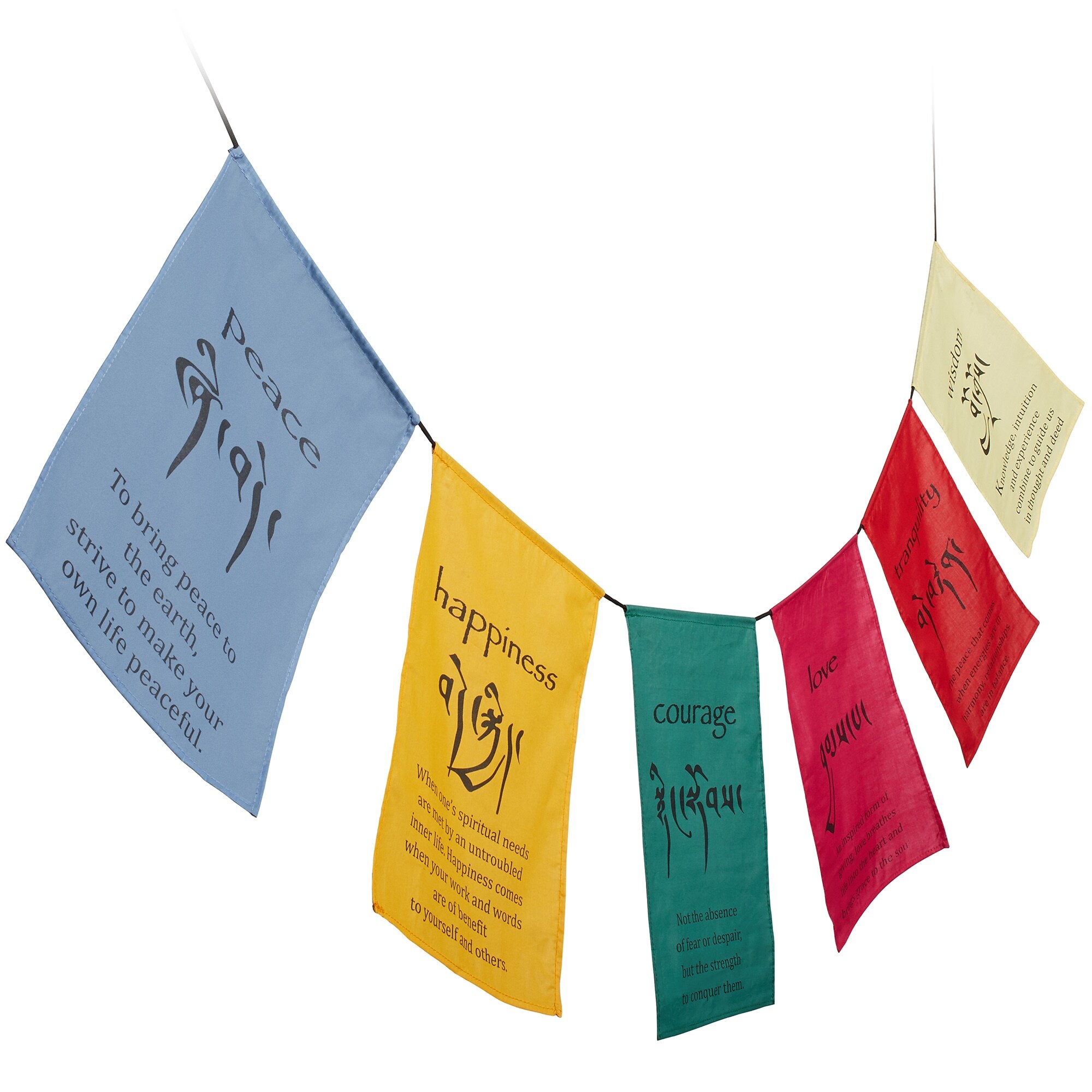 Prajna Tibetan Prayer Flags, Happiness Courage Love Tranquility Wisdom