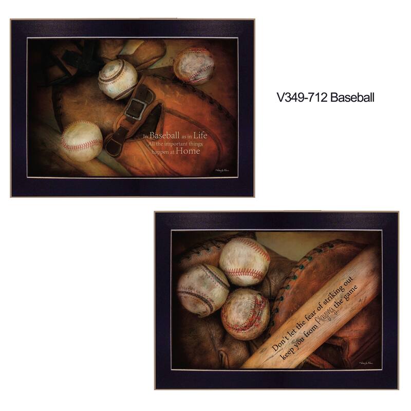 TrendyDecor4U Contemporary "Baseball Collection" 2-Piece Vignette by Robin-Lee Vieira - Black