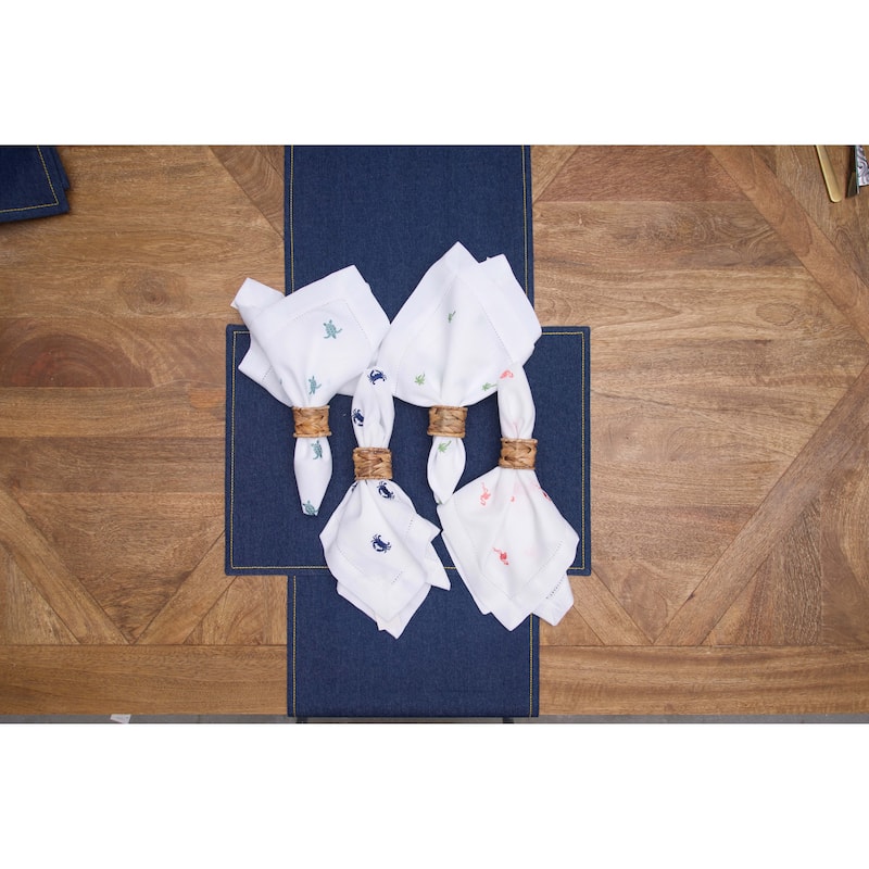 20" x 20" Navy Crab Embroidered Machine Washable Hemstitch Napkins Set of 6