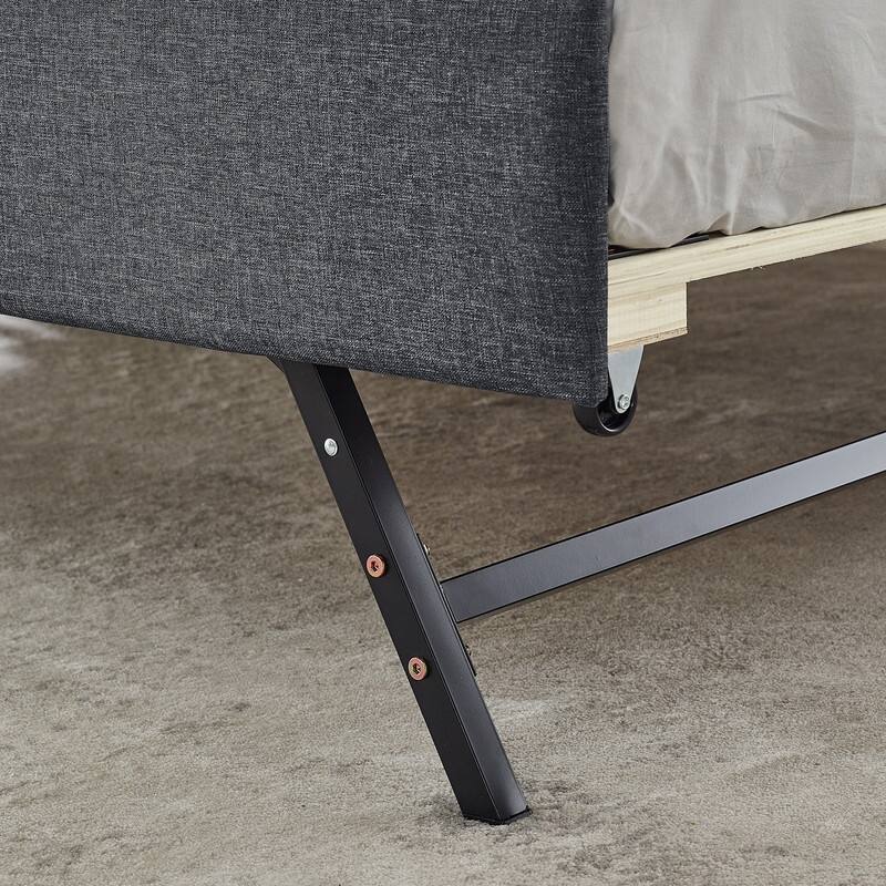 Twin Size Linen Upholstery Daybed with Twin Size Trundle and USB Charging