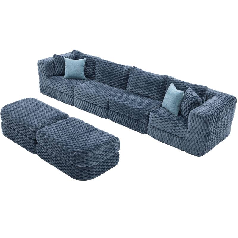GDFStudio - 135" 6-Seat Modular Bubble Velvet Boneless Sectional Sofa