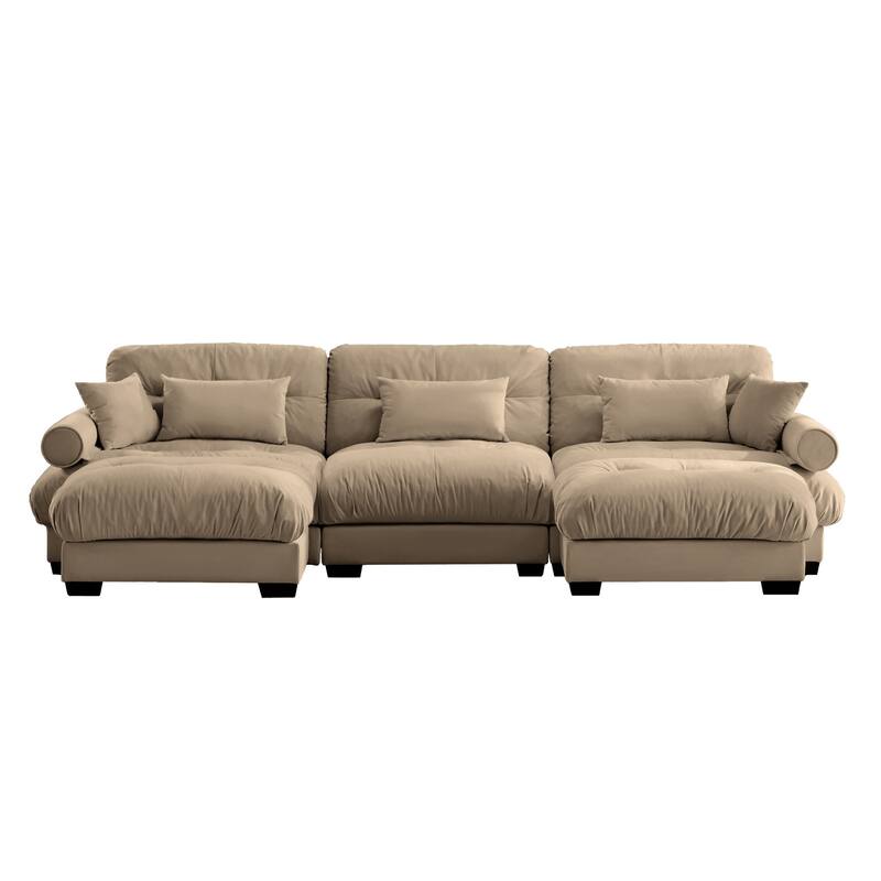 Modern Sectional Couch Comfortable Upholstered Sofa Set with Lumbar Pillow and Throw Pillow for Living Room