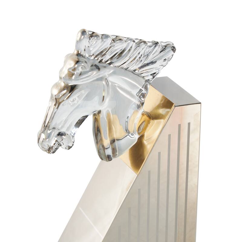 Glass Horse Head Bookends with Pyramid Bases - Set of 2 Clear - Roche River Decor