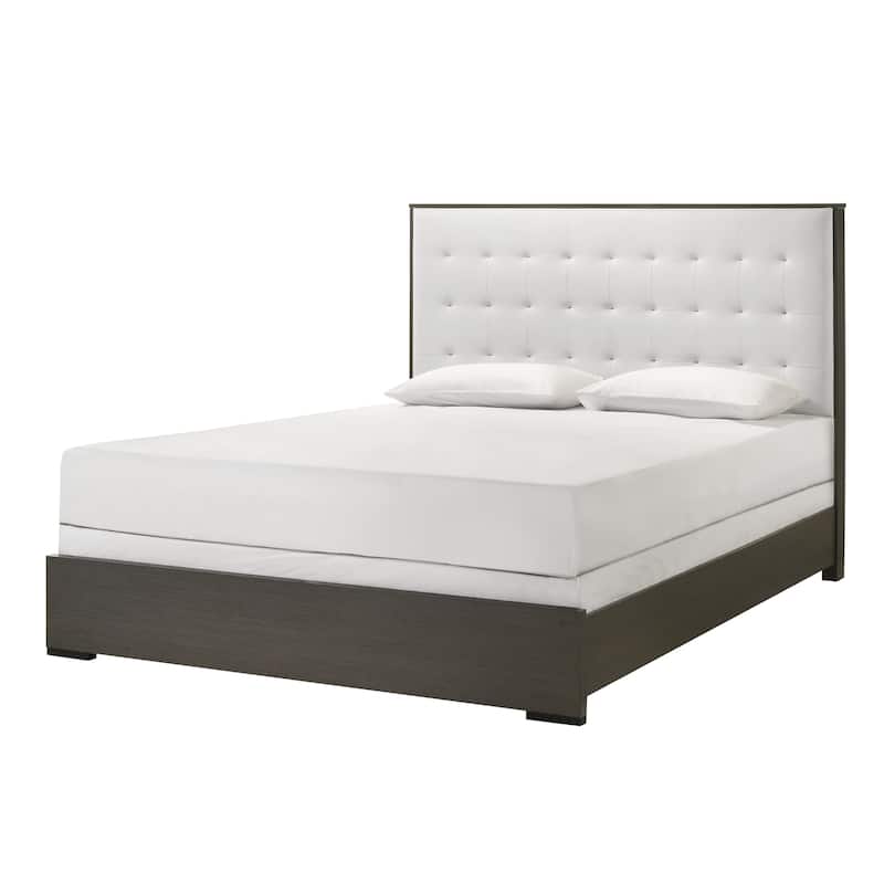 Newell Gray White Upholstered Tufted Panel Bed