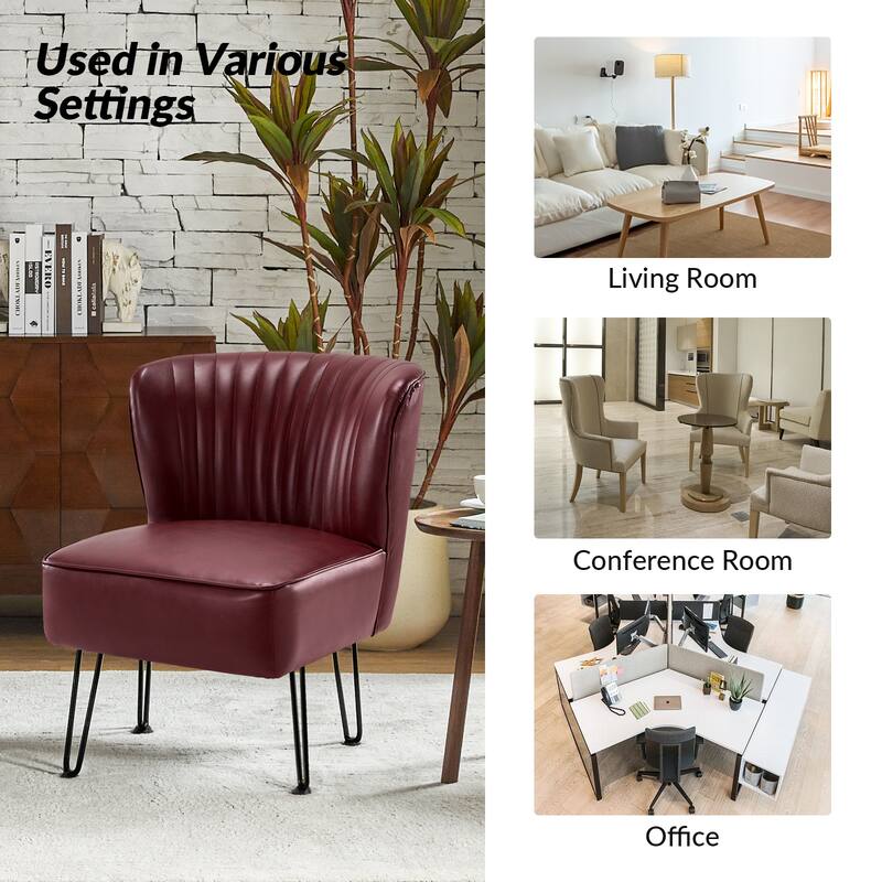 Donia Modern Faux Leather Armless Wingback Side Chair with Metal Legs Set of 2 by HULALA HOME