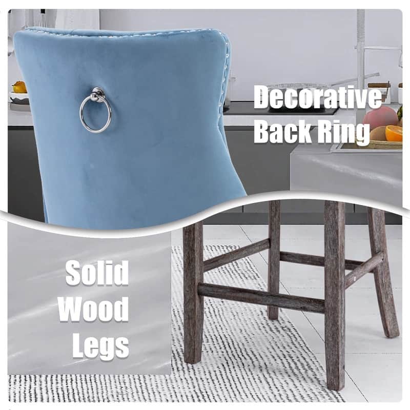 Wing Back Velvet Tufted Nailhead Barstools(Set of 6)