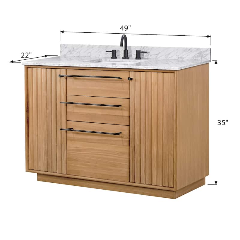 Avanity Parker Bathroom Vanity in Natural Teak with Carrara White Marble Top