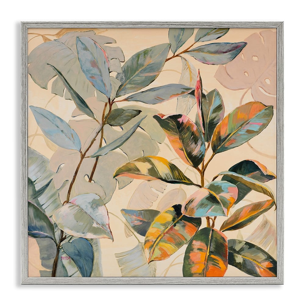 Stupell Tropical Leaves Warm Tones Framed Giclee Art Design By Dusza