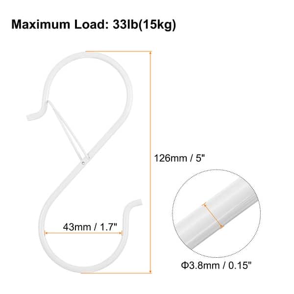 S Hooks 5 Inch S-shaped Metal Hook Hanger with Safety Buckle for Hanging  Plants Clothes Pots and Pans Kitchen - 6Pcs - Bed Bath & Beyond - 43463344