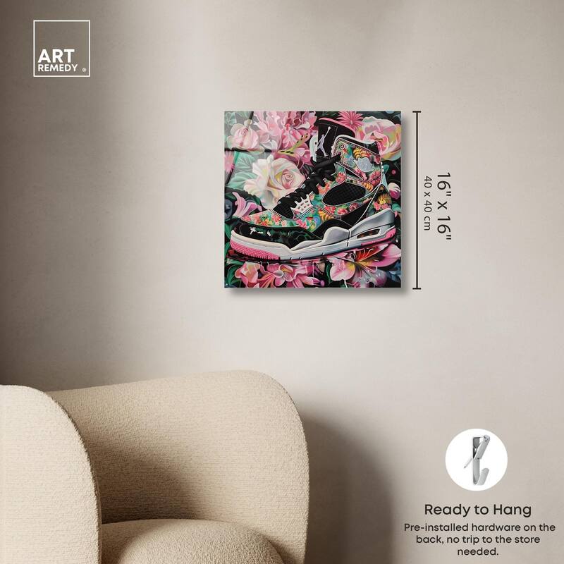 Hidden in Floral Bloom Sneaker Acrylic by Art Remedy, Ready to Hang