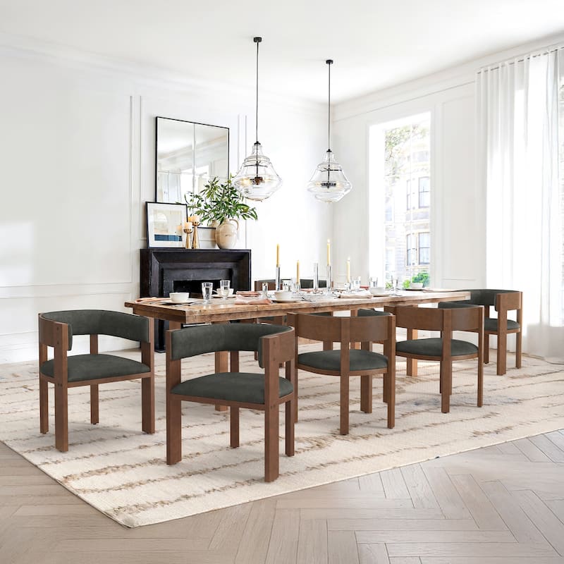 Modern Wooden Dining Chairs Set of 2/4/6 Upholstered Round Dining Chairs Kitchen and Dining Room Chairs with Arm and Backrest - Set of 6 - Black/Faux Leather