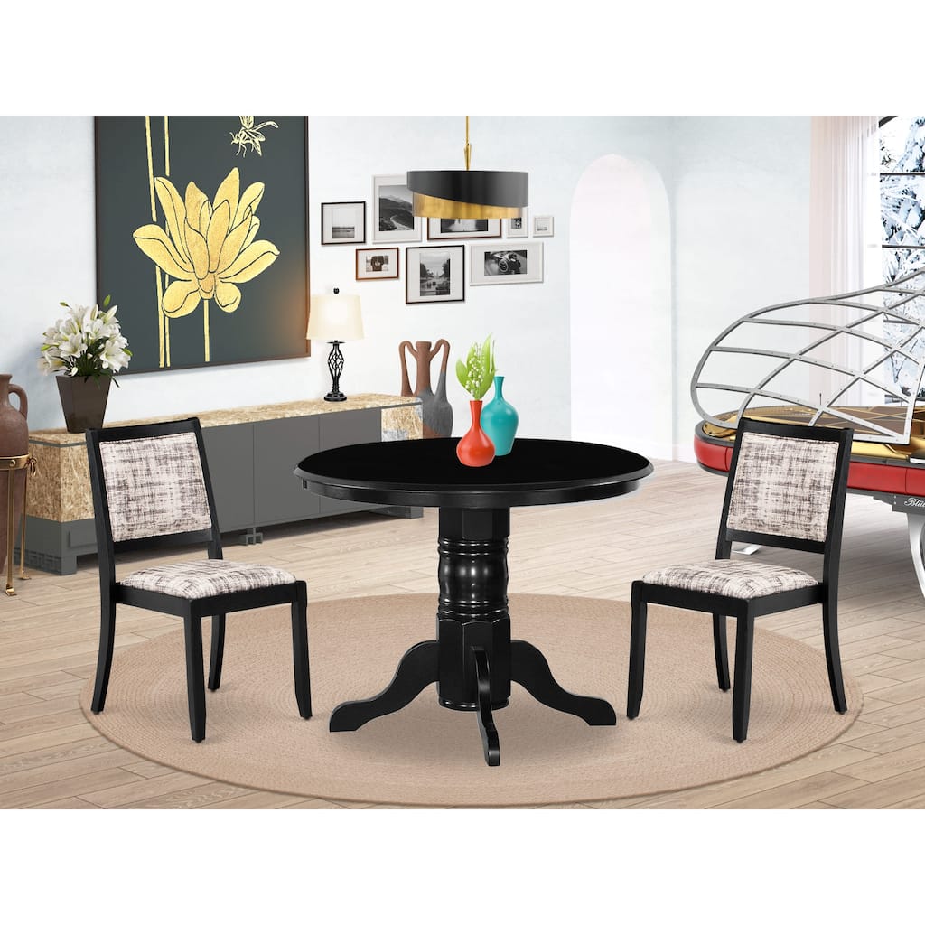 East West Furniture Dining Set Includes a Round Table & Stackable Dining Chairs, Black (Pieces & Seat Type Options)