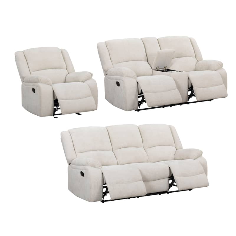 Roundhill Furniture Blitz Transitional 3-Piece Living Room Reclining Set, Sofa Loveseat and Recliner
