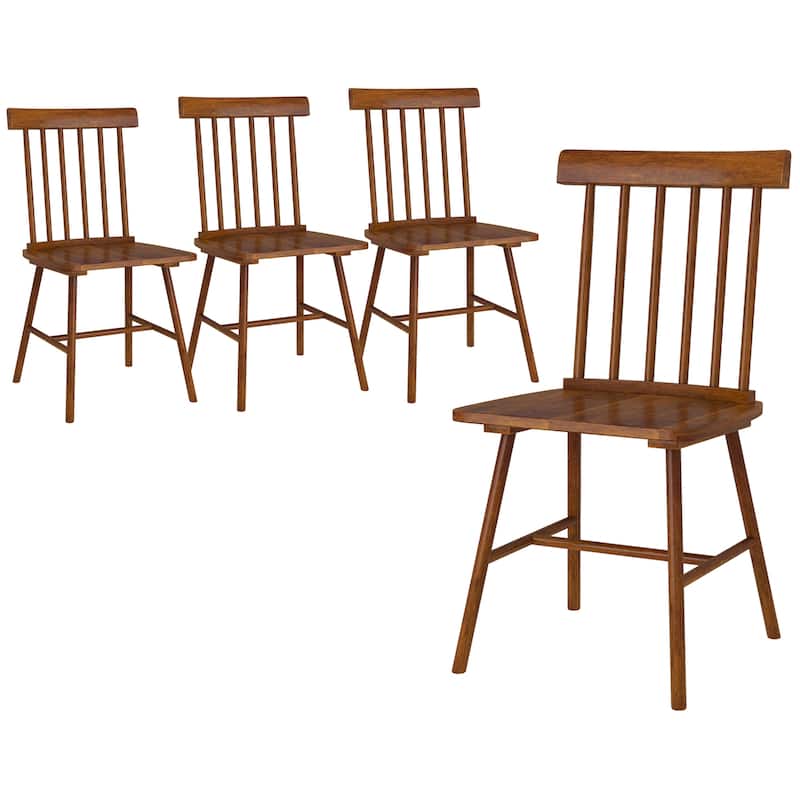 HOMCOM Windsor Dining Chairs Set of 4, Nordic Wooden Kitchen Chairs with Rubber Wood Frame and Spindle Backrest, Light Brown - Brown