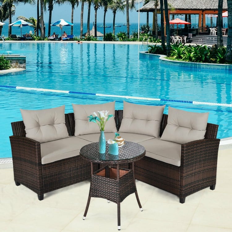4 Pcs Furniture Patio Set Outdoor Wicker Sofa Set - 31.5" x 25.5" x 29" (L x W x H)
