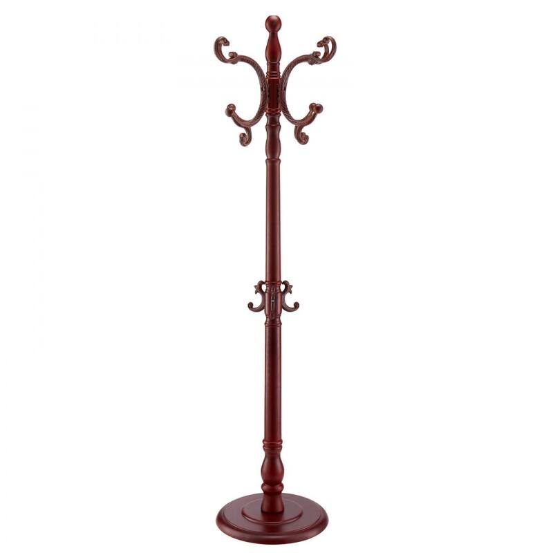 Wooden Coat Rack Stand with 11 Hooks and Anti-Tip Design Perfect for Entryway or Bedroom - 16.5” x 16.5” x 69.29”