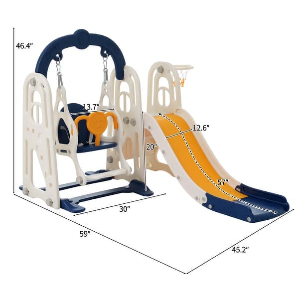 dimension image slide 1 of 2, 3 In 1 Toddler Slide And Swing Set Climber Slide Playset With Basketball Hoop Freestanding Indoor Outdoor