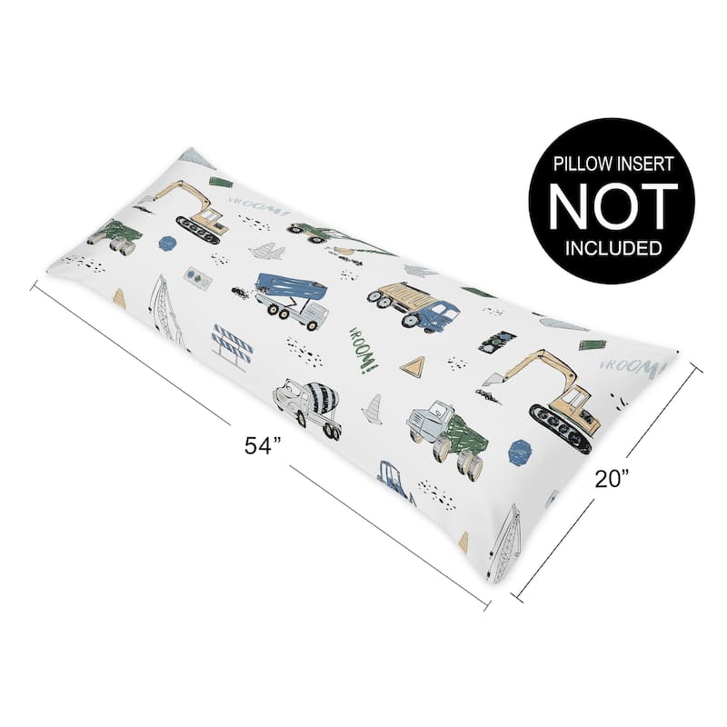 Construction Truck Collection Body Pillow Case (Pillow Not Included) - Grey Yellow Black Blue and Green Transportation