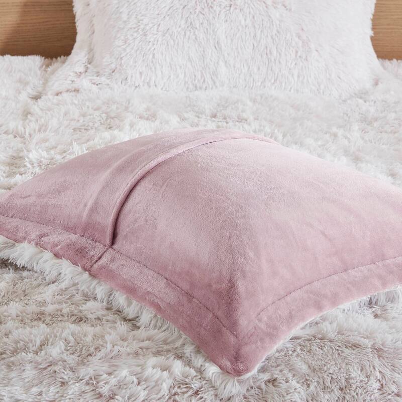 2 PCS Twin/Twin XL Shaggy Faux Fur Comforter Mini Set Pink/White