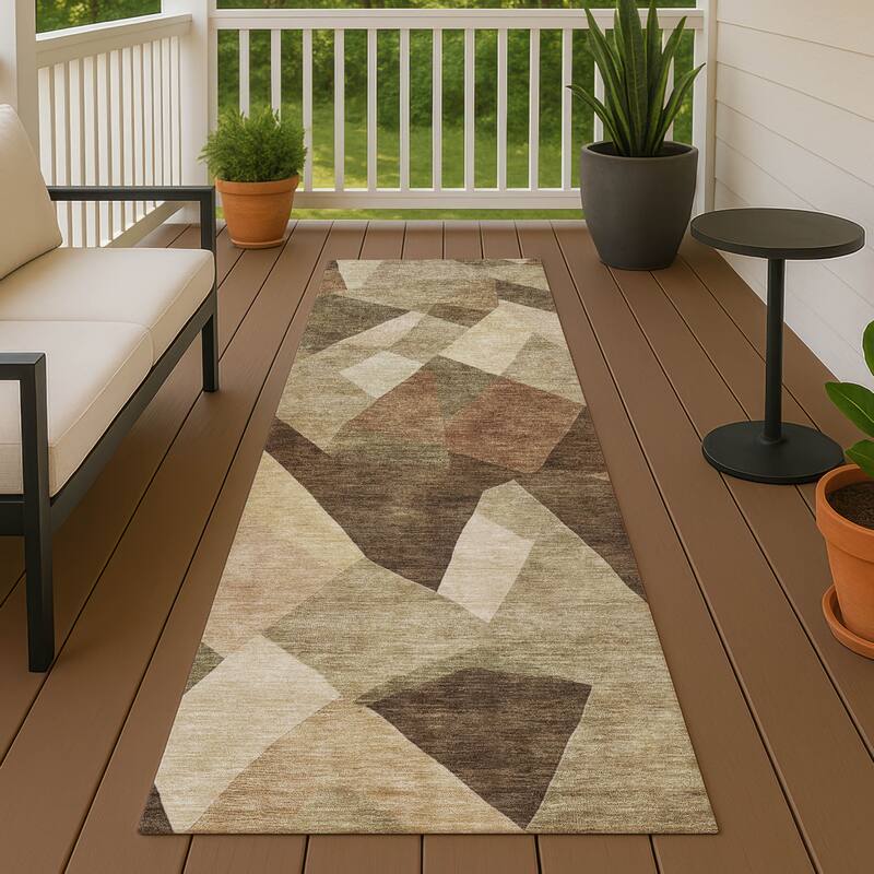Machine Washable Indoor/ Outdoor Modern Queby Chantille Rug - Brown - 2'3" x 7'6"