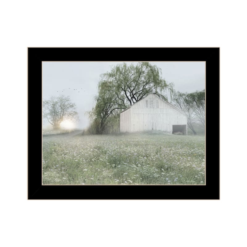 TrendyDecor4U "Green Country Morning" Framed Print Wall Art - Black