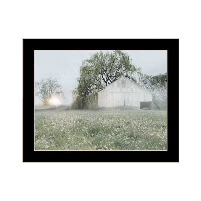 TrendyDecor4U "Green Country Morning" Framed Print Wall Art - Black