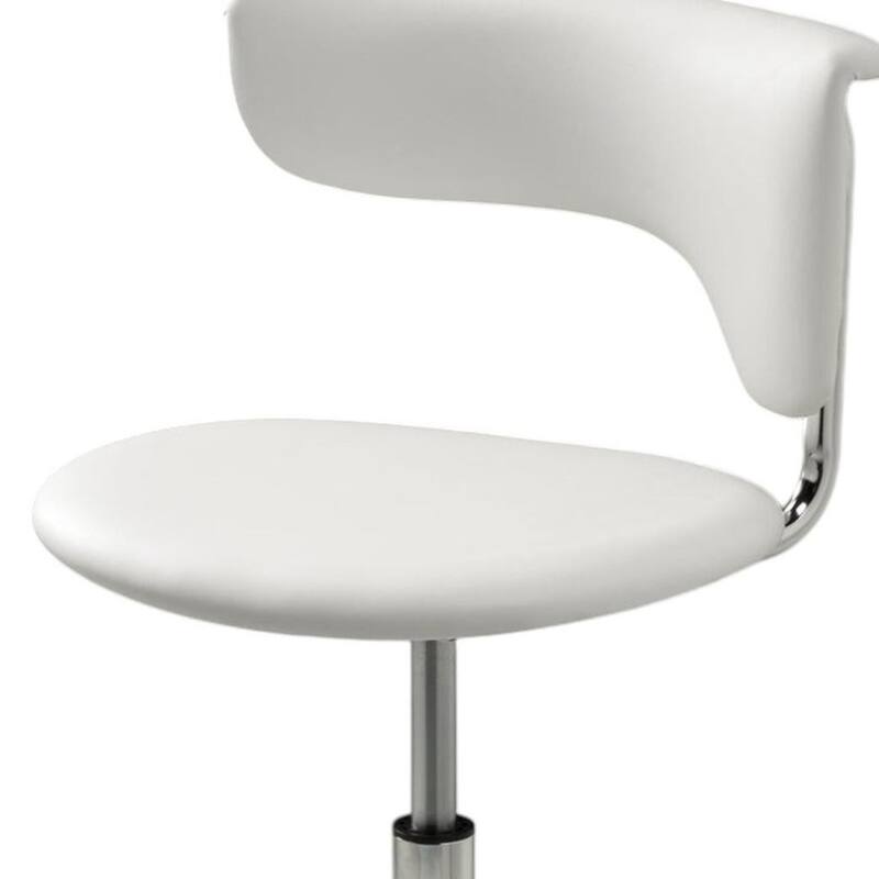HomeRoots Set of Two White and Silver Metal and Faux Leather Low Back Adjustable Height Bar Chairs