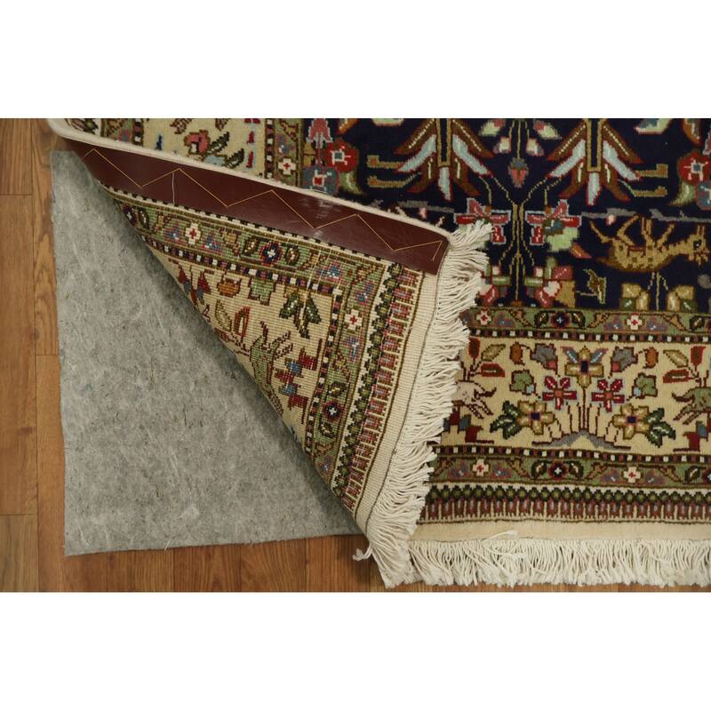 Hand Knotted Oriental 100% Wool Carpet Traditional Animal Pictorial Navy Blue & Blues Tabriz Area Rug - 7' 9'' X 6' 7''