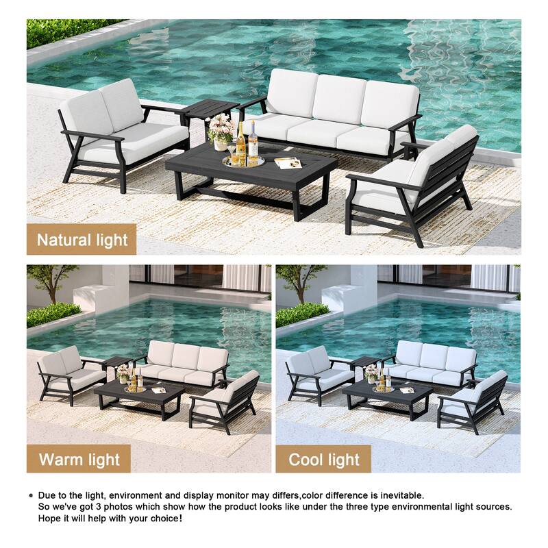 Teak Outdoor Seating Set with Daybed & Tables.