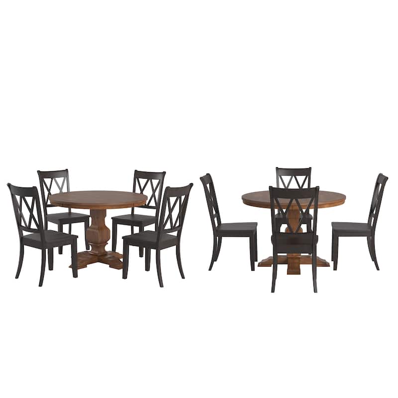 Ronda 45" Round Solid Wood Top Dining Set with X-Back Chairs