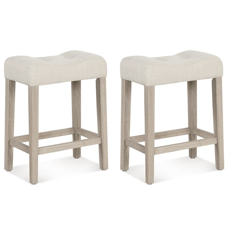 Upholstered Counter Height Bar Stool with Curved Saddle-Seat - 18" x 11" x 24" - Light Grey - Set of 2