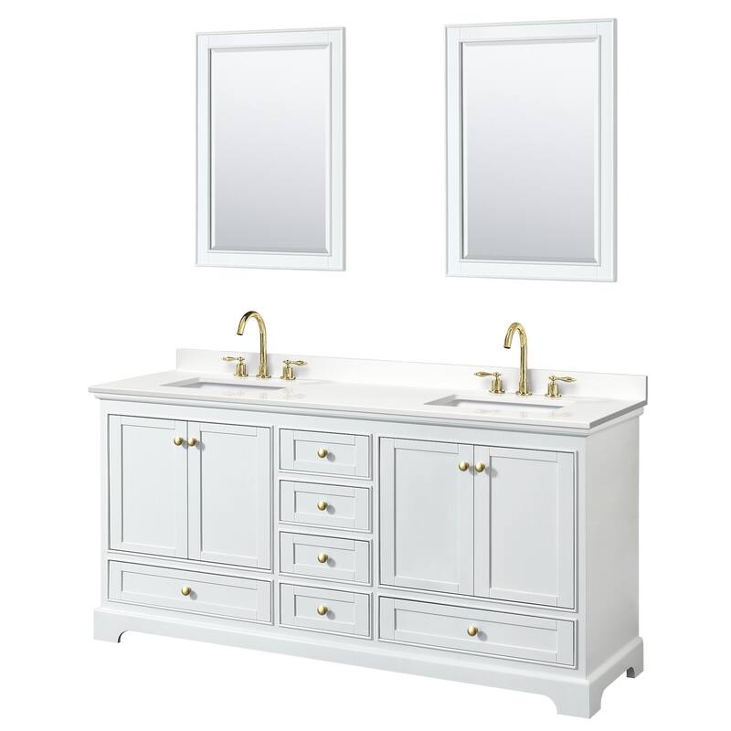Wyndham Collection WCS202072D-QTZ-US3M24 Deborah 72" Free Standing - White / White Quartz Top / Brushed Gold Hardware