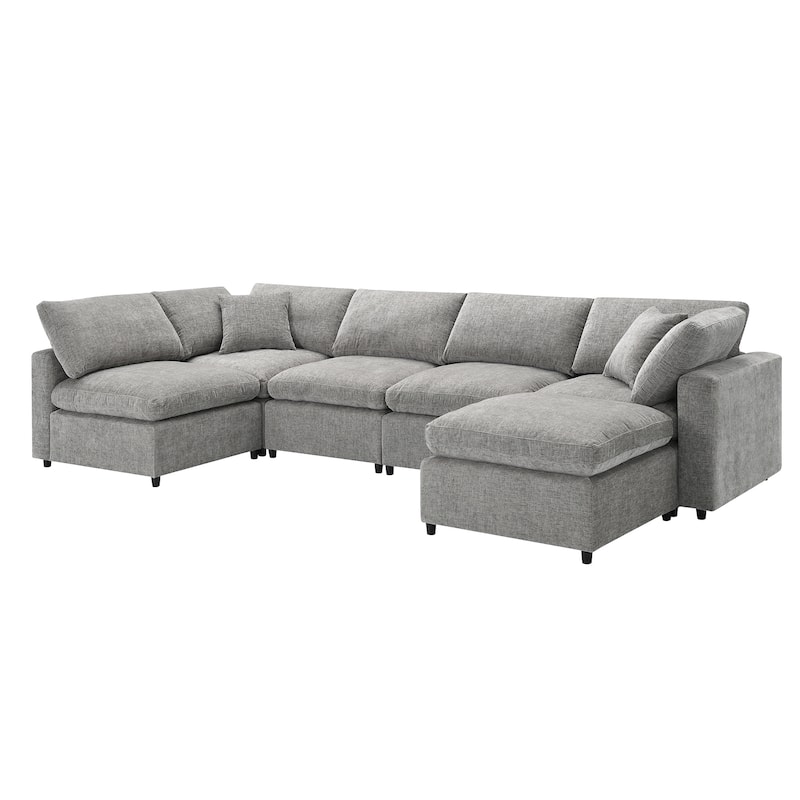 130'' U-Shaped 6-Seater Modular Sectional Sofa with Ottoman, Convertible Sleeper, and Customizable Layout Options