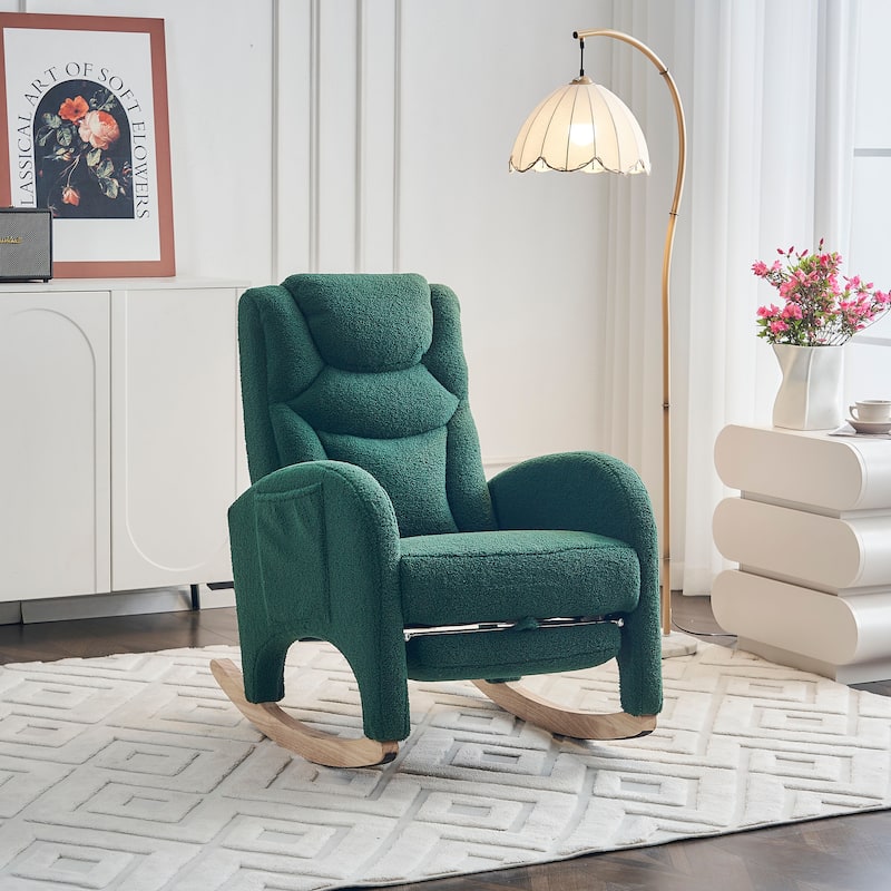 Teddy Fabric Nursery Rocking Chair With Adjustable Footrest - Green